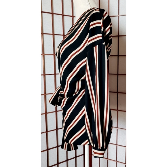 Zara Black Striped V-Neck Long Sleeve True Wrap Blouse - Picture 9 of 16